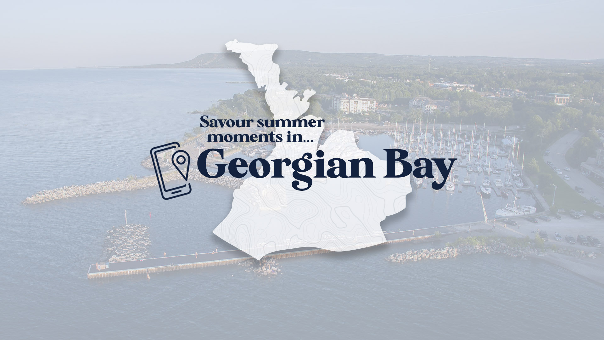 A photo of Georgian Bay with the Savour Summer Moments in Georgian Bay logo over top.